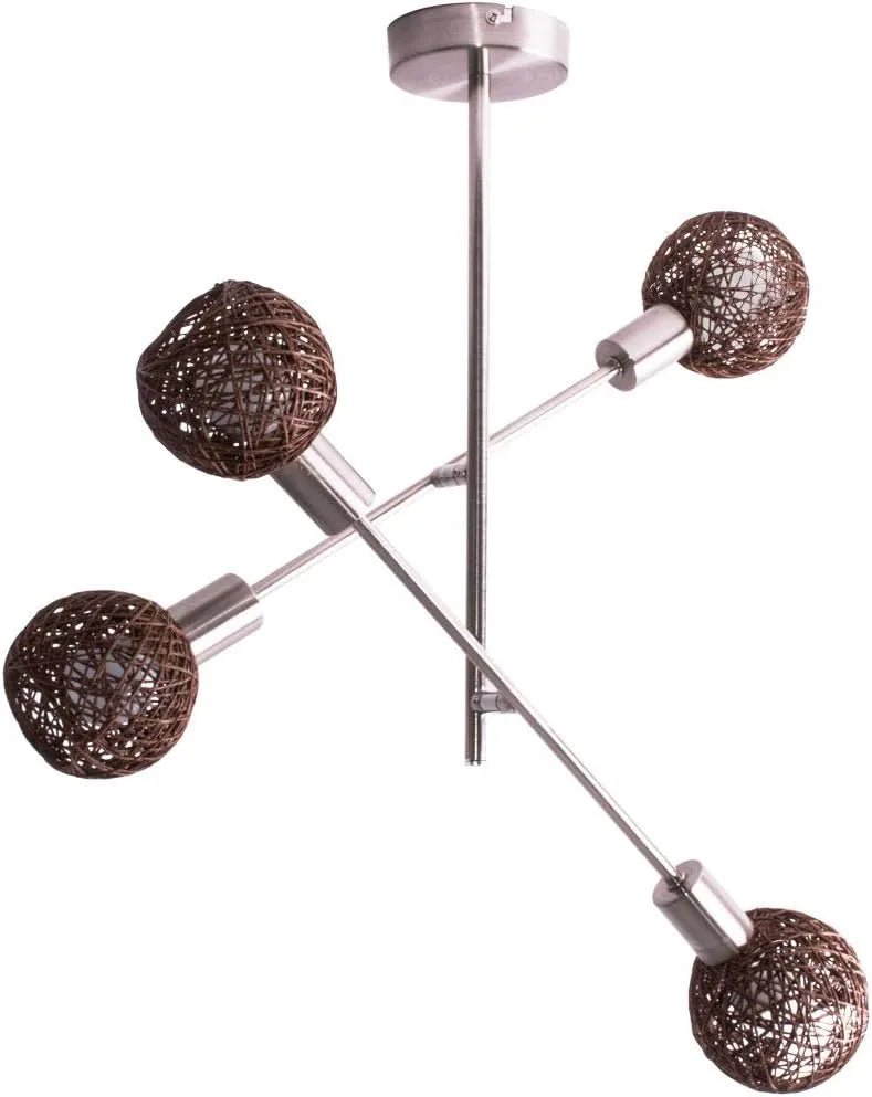 Nature Deckenlampe mit 4 Korbschirmen in Braun
