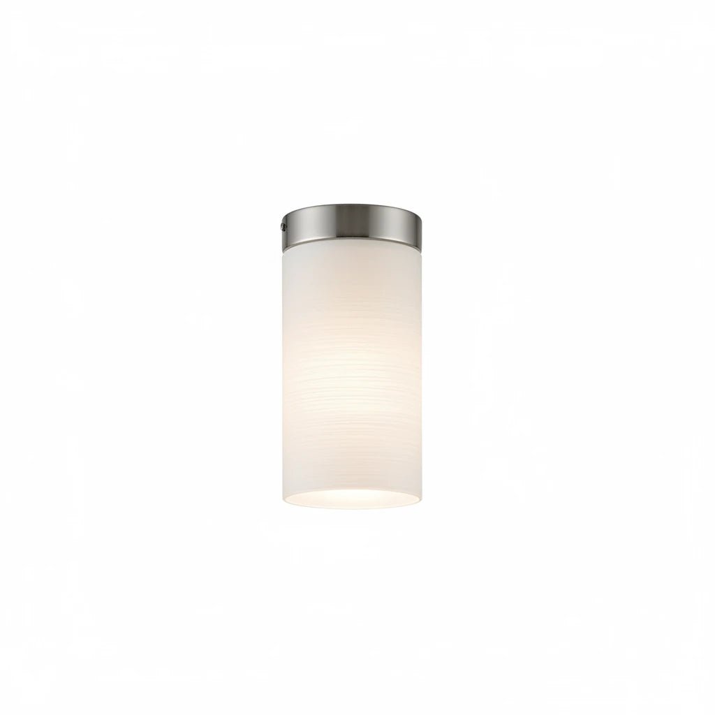 Kleine Deckenleuchte Zylinder Glas weiß gewischt  matt 10cm durchmesser 20cm hoch E27 dimmbar nickelmatt anbringung rund honsel leuchten 22491 zylinder