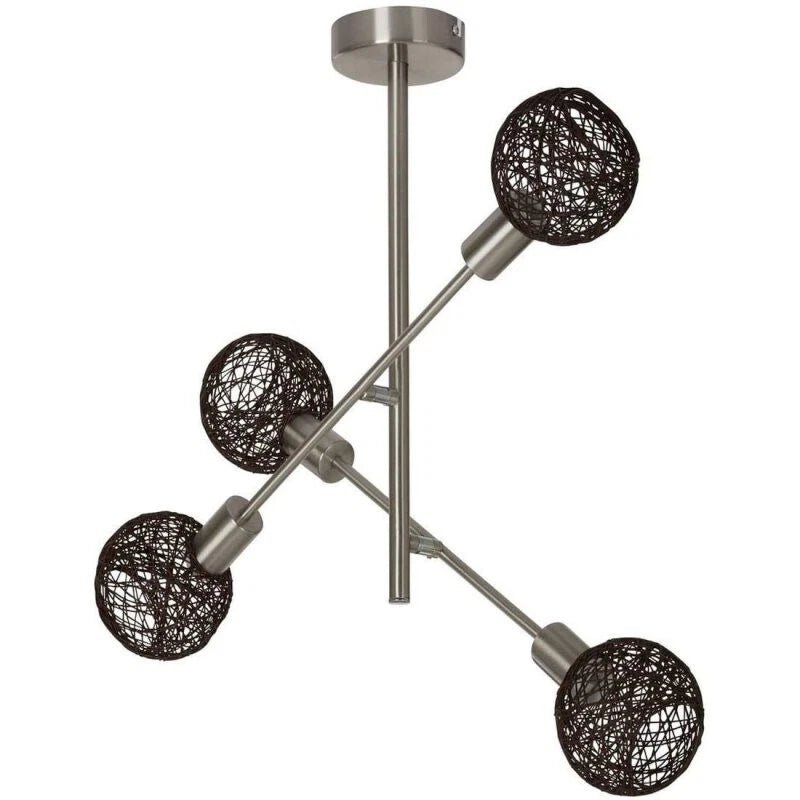 4-flammige Nature Deckenlampe mit Korbschirmen und 4x E14