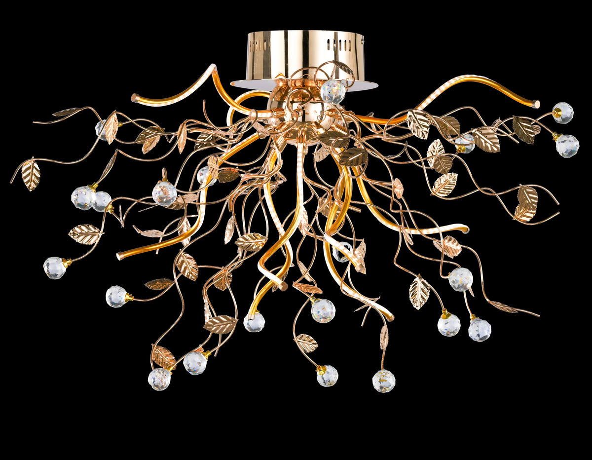 LED Deckenleuchte Blitz in gold 23256 von Honsel Leuchten mit Kristallkugeln und Blätterdekor