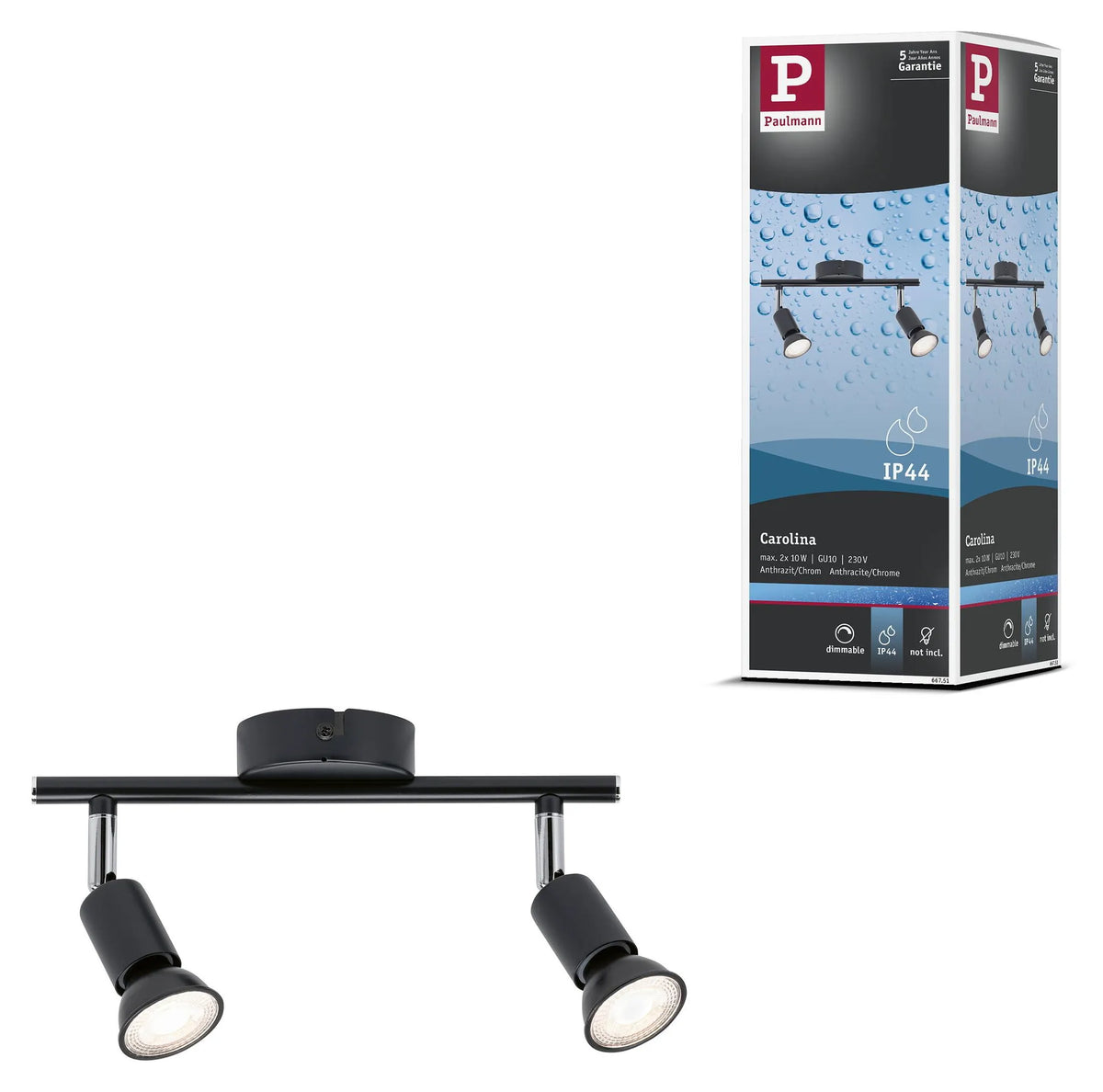 Paulmann Carolina 66751 GU10 Doppelstrahler IP44 in Anthrazit und Chrom