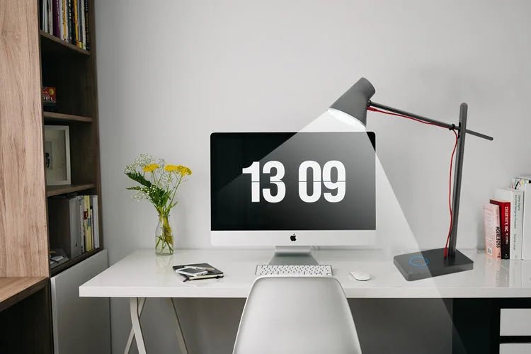 LED Schreibtischlampe dimmbar grau mit USB Anschluss