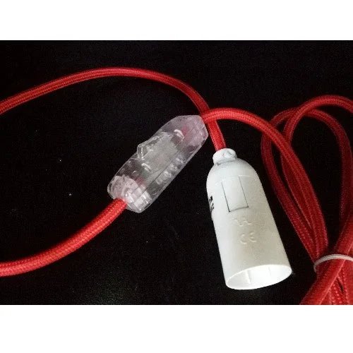 E14 Lampen Fassung Schalter mit Stecker Textil rot
