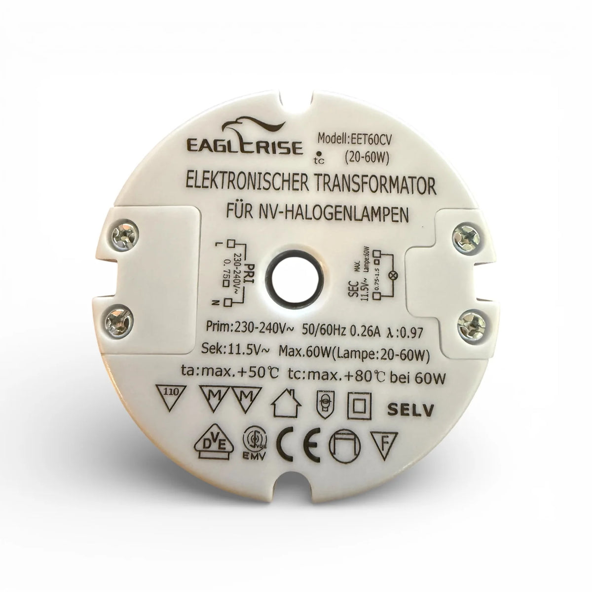 EAGLERISE EET60CV elektronischer Transformator 20-60W 11,5V NV Halogen rund SELV
