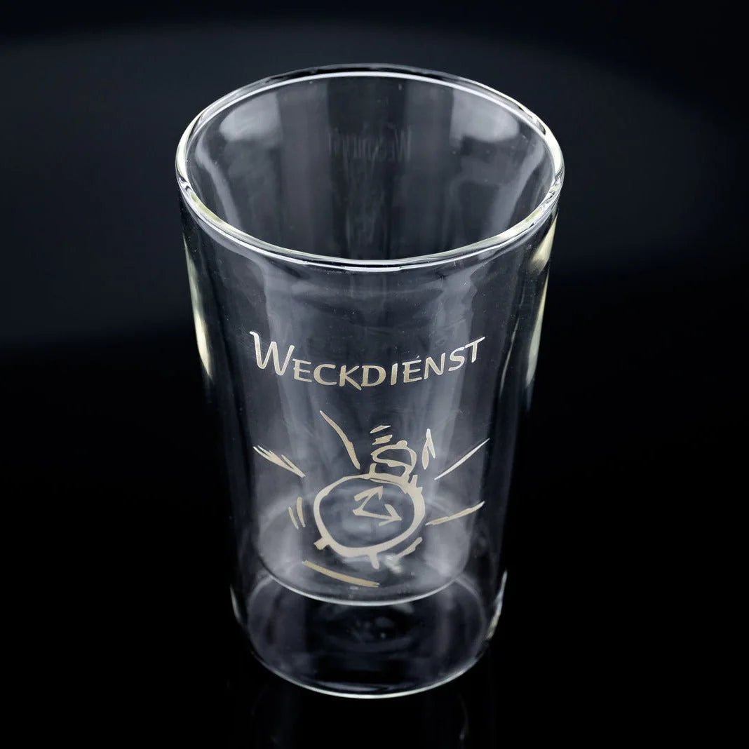 Thermoglas 250 ml Latte Macchiato 'Weckdienst' teeglas kaffeglas Thermoglas doppelwand Trinkglas Glas Latte Macchiato kaffee Tee kakao mit aufdruck weckdienst 250 ml moderne form 32556 sompex