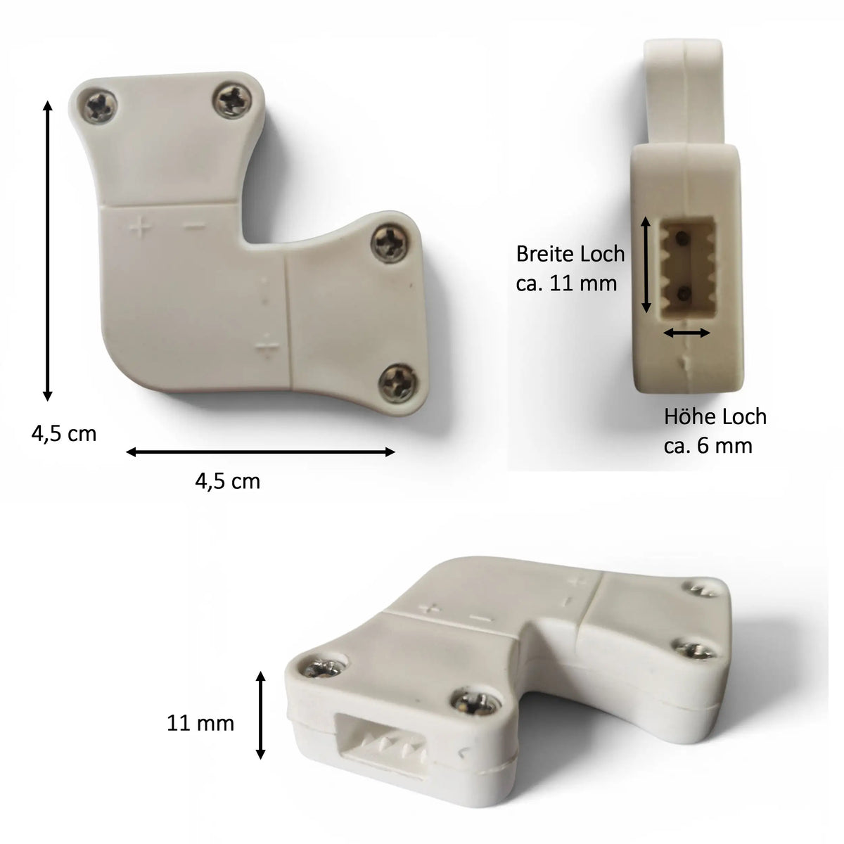 Eckverbinder für LED Streifen mit 10mm breite Connector 45 Grad LED Stripes 230V mit 2 Pinnen plus minus Pol Luma Brilliant