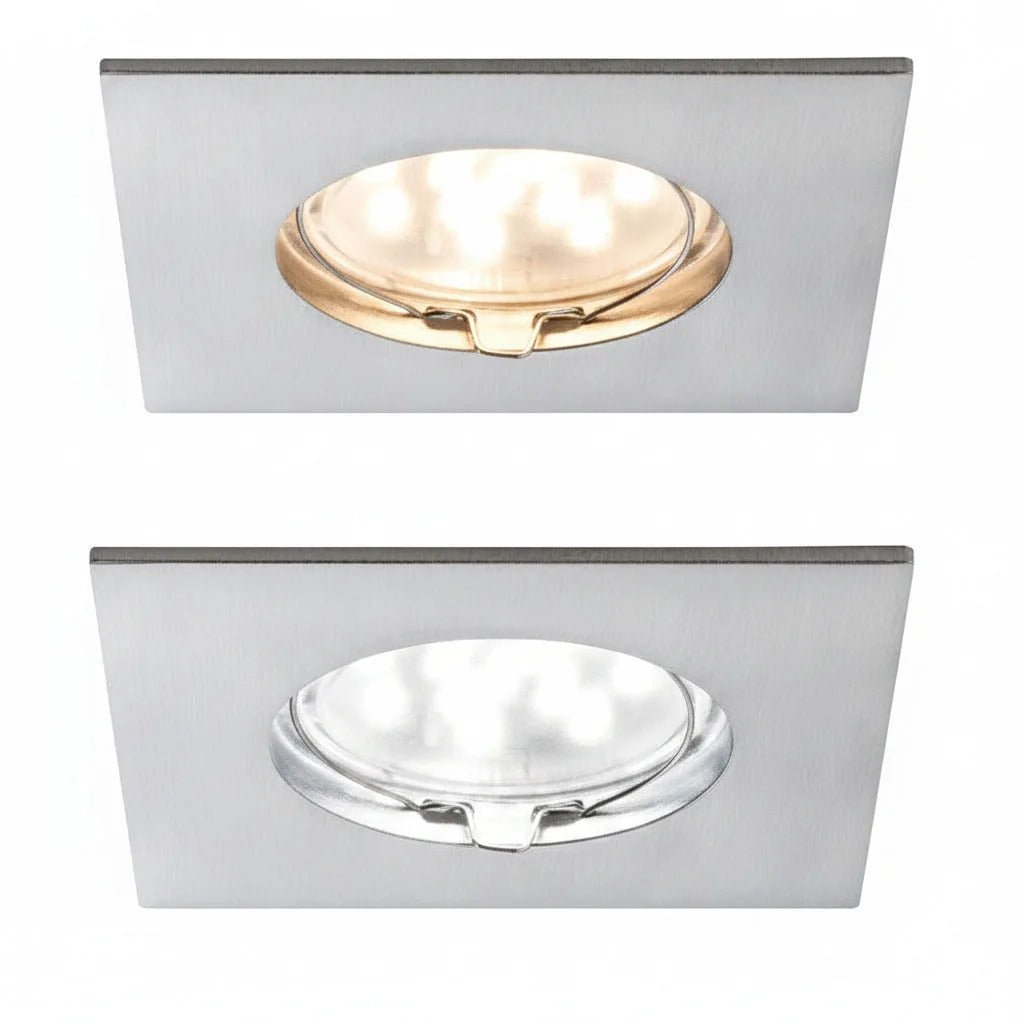 Einbauleuchte LED Coin klar eckig 6,8W Eisen 1er-Set 927.61 – Einbaustrahler IP44, dimmbar, 50mm