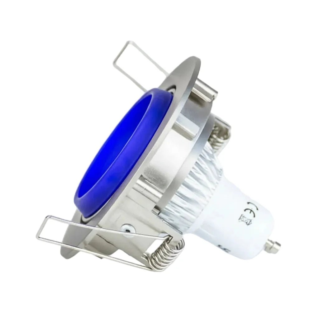 Glas Einbaustrahler GU10 230V Einbauspot rund blau – Einbaustrahler IP20, schwenkbar, 50mm