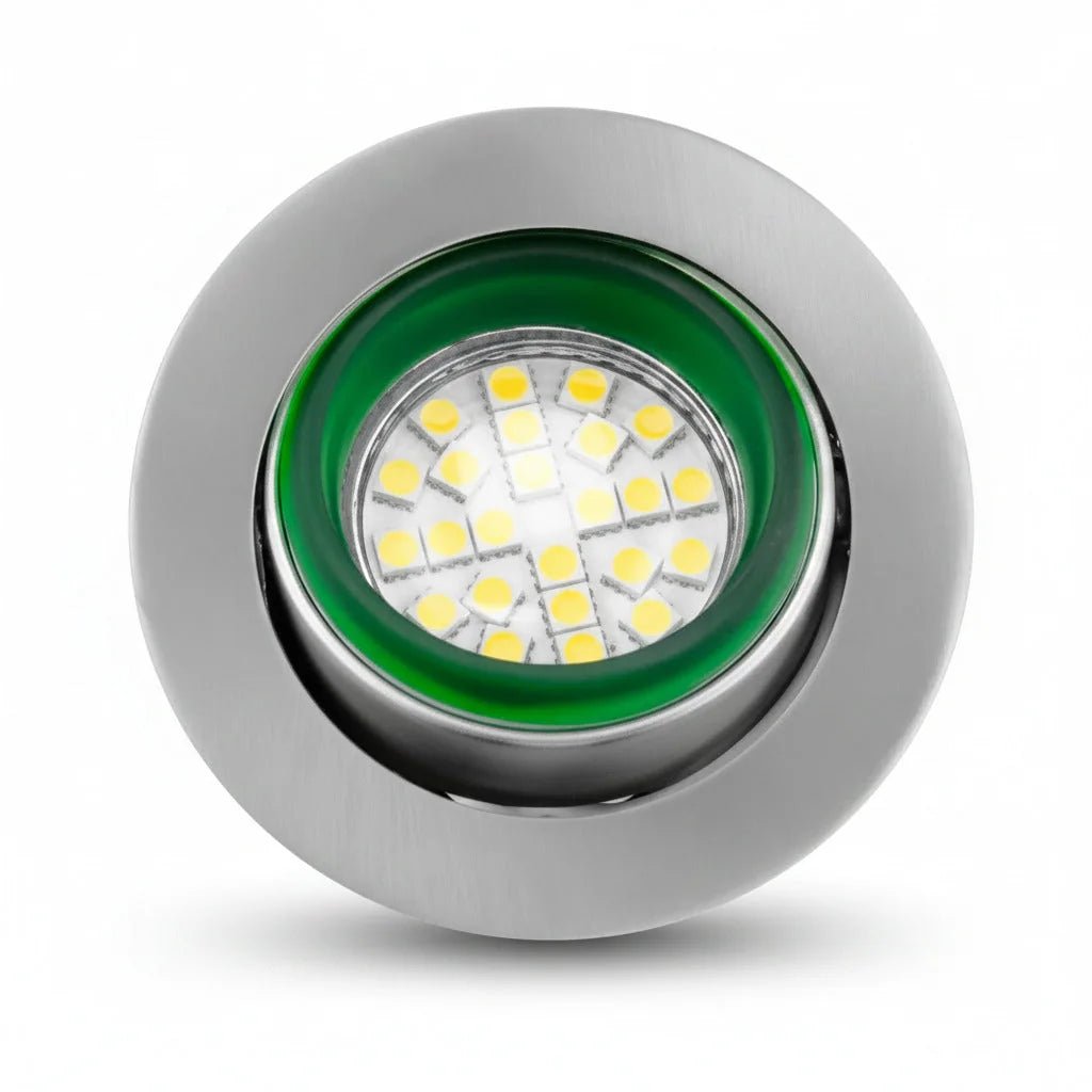 Glas Einbaustrahler MR16 schwenkbar rund grün – Einbaustrahler IP20, schwenkbar, 50mm