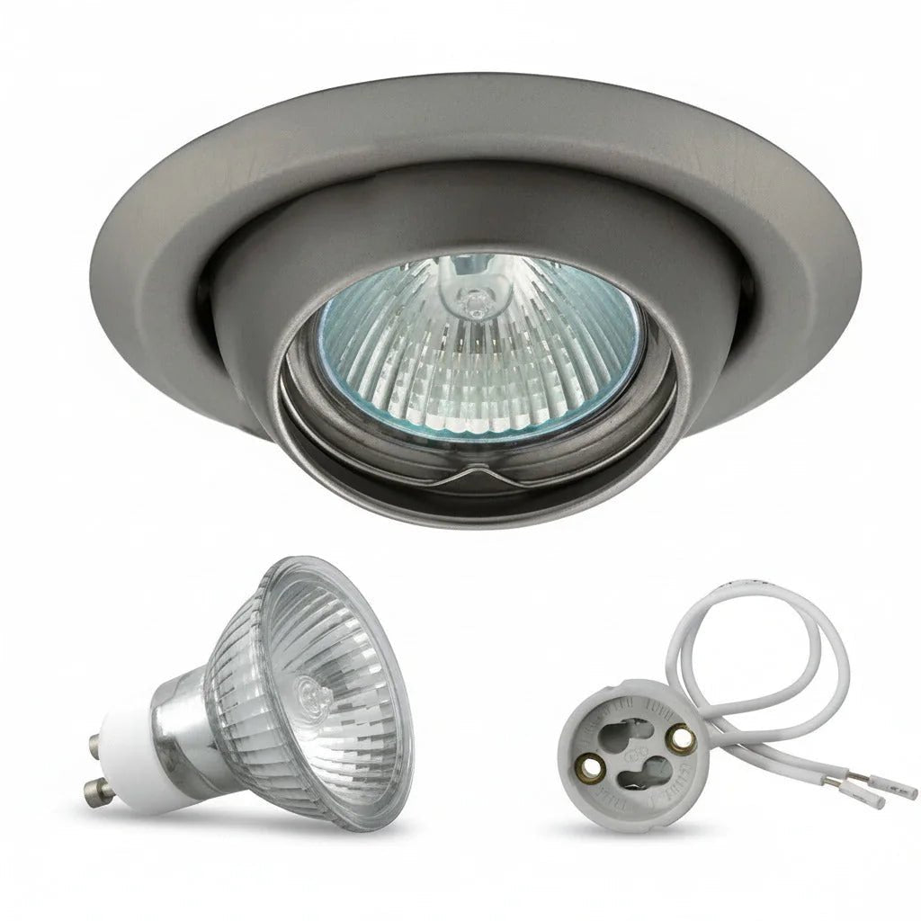 Halogen Einbaustrahler Set 230V GU10 schwenkbar Saturn – Einbaustrahler IP20, schwenkbar, dimmbar, 50mm