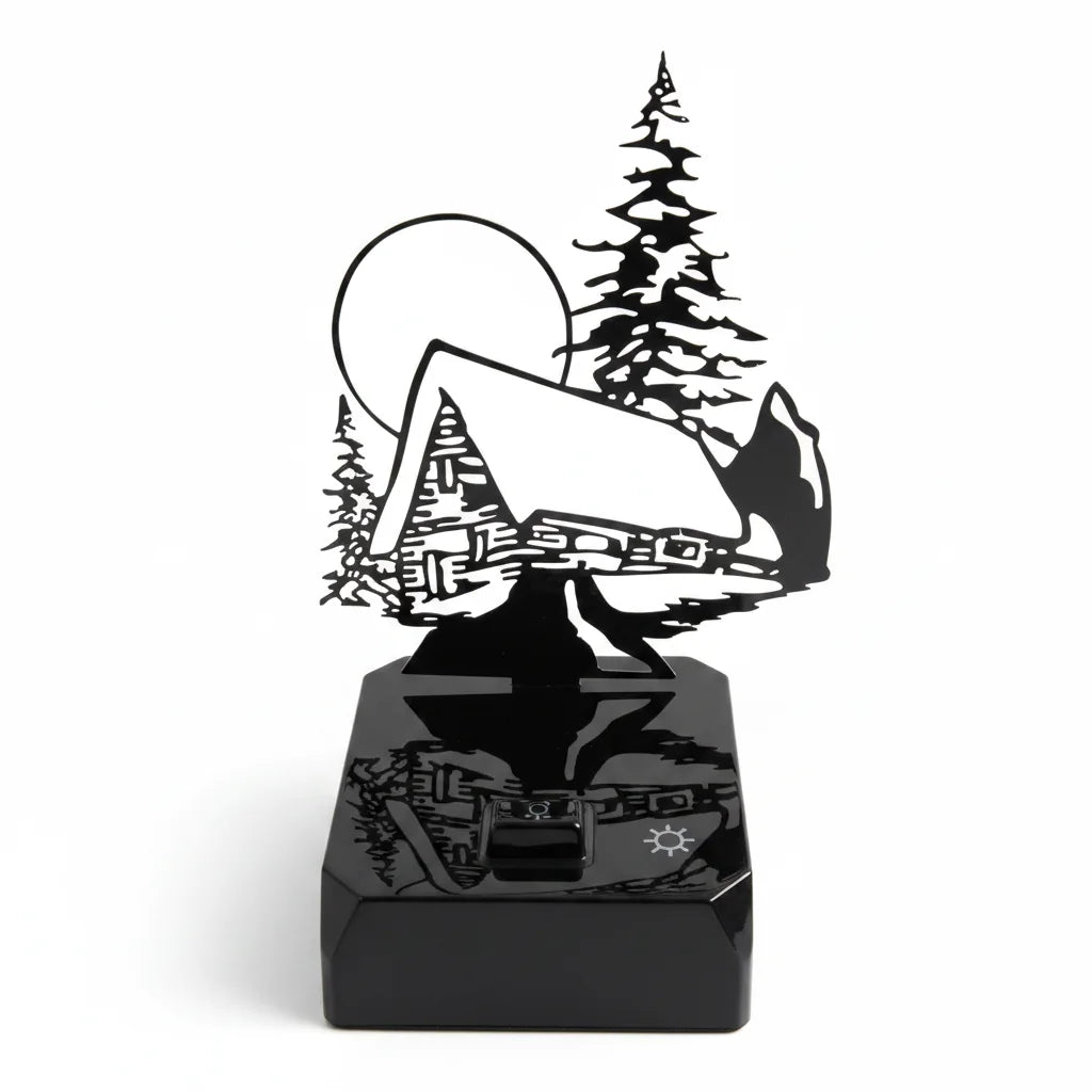 LED Tischlampe mit Schattenspiel Shadow Motiv Hütte
