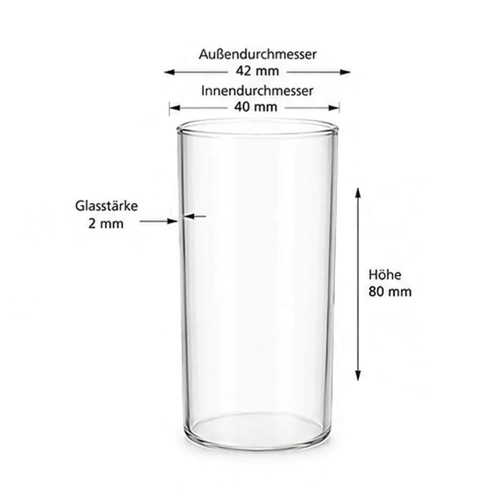 Teelichtglas aus klaren Glas 8cm hoch Ø 4,2cm - Kerzenglas, Windlicht transparent außendurchmesser 42mm innendurchmesser 4cm passgenau dünnes glas glaszylinder mit boden sompex 32182 endless light groß tischlicht