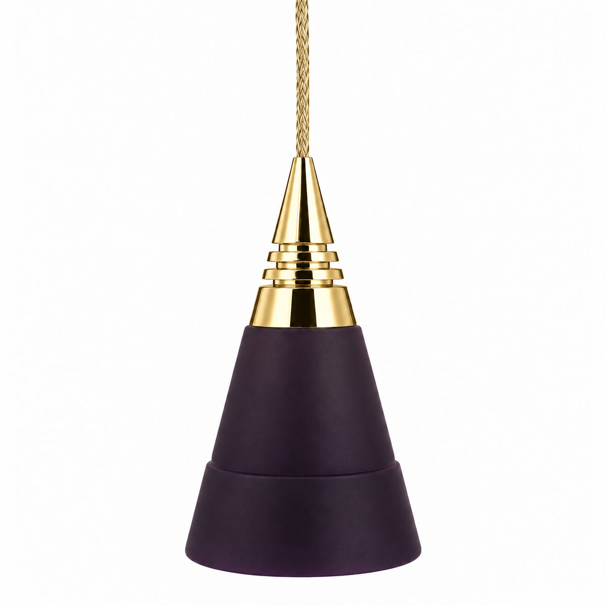 BRUCK VIOLA 95 220 262 vm Pendelleuchte mit dunkelviolettem Mattglas, glänzender Goldaufnahme und goldenem Textilkabel