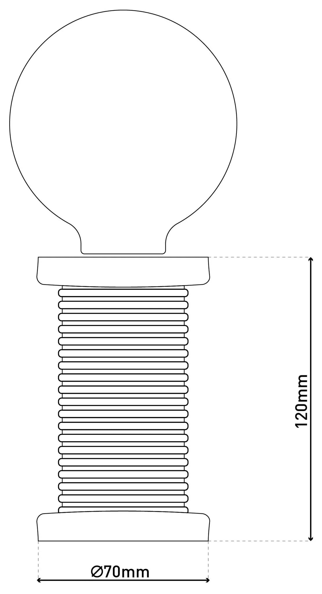Näve Max Tischlampe Orange Maßzeichnung mit 12 cm Höhe und 7 cm Durchmesser