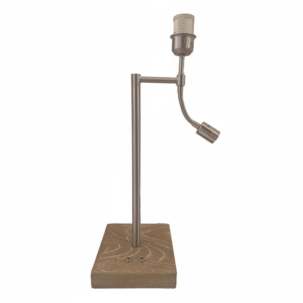 Design Lampenfuß Tischlampe mit Lesearm rustikales Holz mit 2 Schaltern Tischlampe