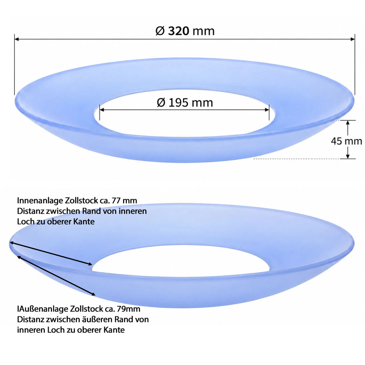 Lampenglas Ersatz Maße Ø 320 mm Innenöffnung Ø 195 mm Höhe 45 mm ringförmig