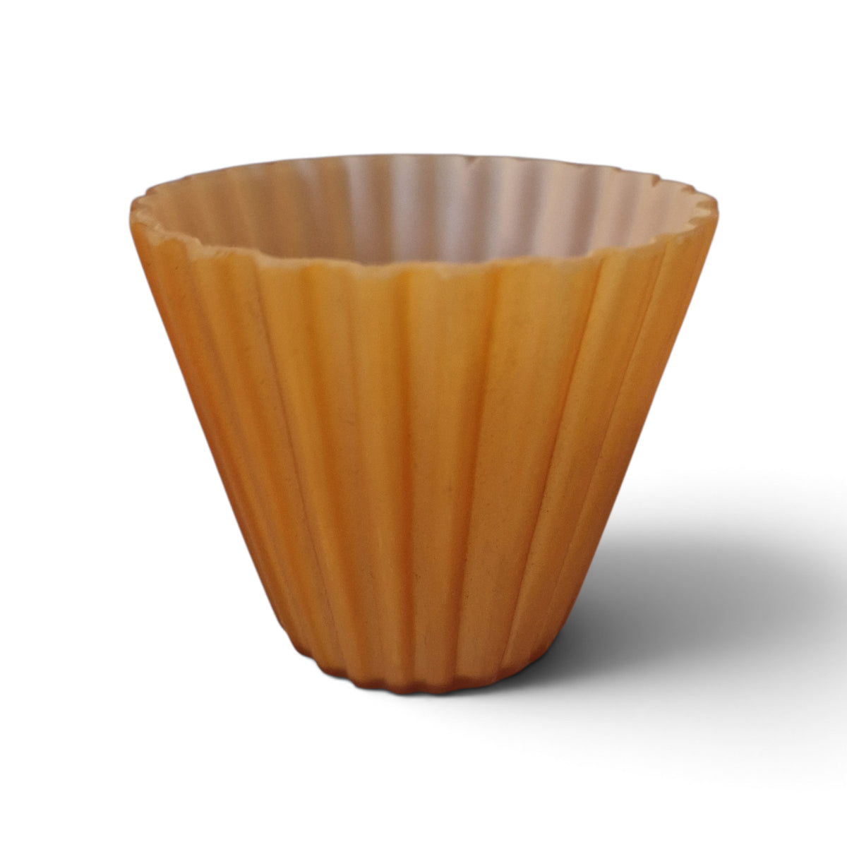 Vintage Lampenglas orange braun mit geriffelter Plissee-Struktur und konischer Form