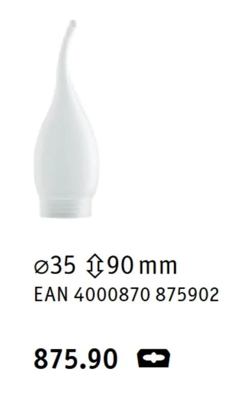 Lampenglas Kerze Windstoß mit Schraubgewinde Glas weiß satin matt 9 cm Paulmann 875.90 4000870875902 