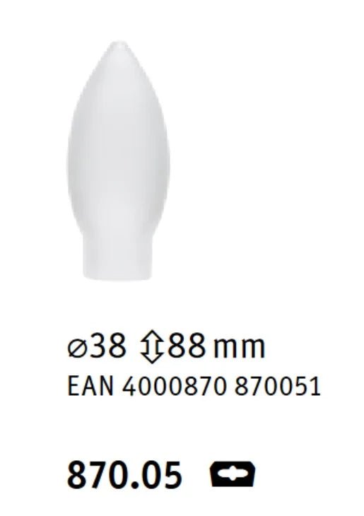 Lampenglas Kerze mit Schraubgewinde Glas satin matt 8,8 cm hoch durchmesser 38mm Paulmann 870.05  4000870 870051