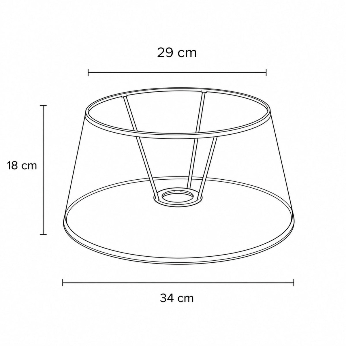 Maßzeichnung Lampenschirm 34 cm unten 29 cm oben 18 cm Höhe