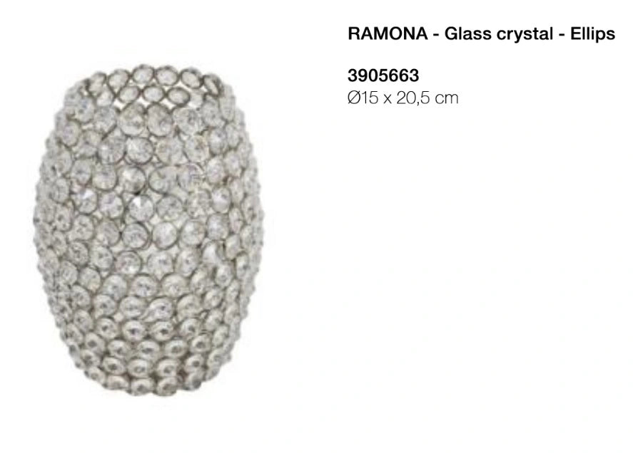 Glitzer Lampenschirm mit facettierten Kristallsteinen und Metallgeflecht, eleganter E27 Schirm im Glamour Stil