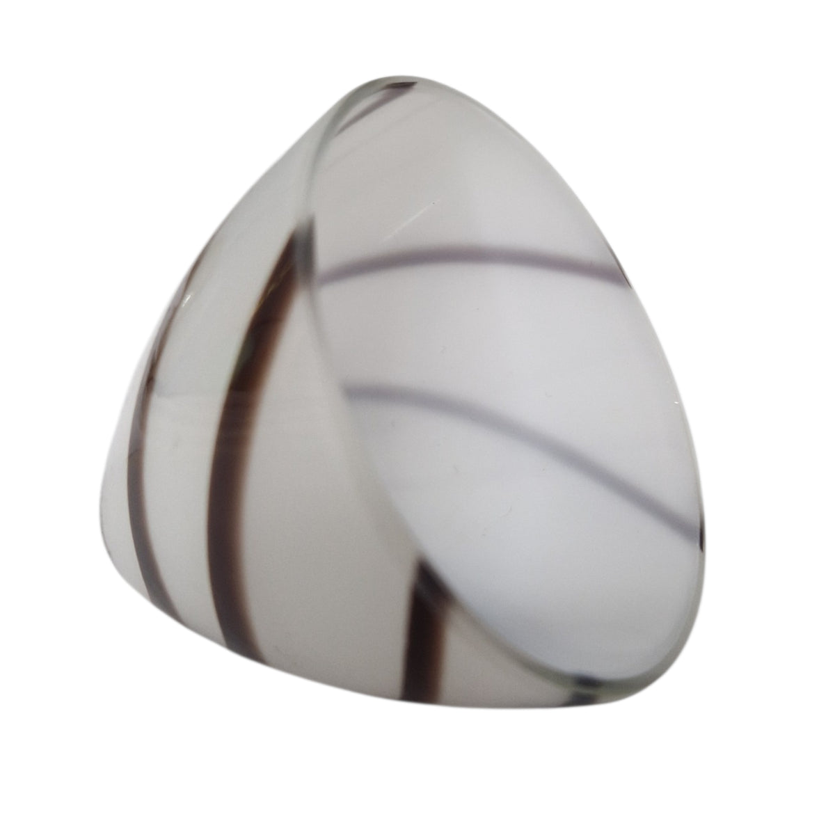 Dekoratives G4 Lampenglas in Weiß mit braunen Swirl-Streifen, Ø 7 cm, Höhe 7,8 cm.