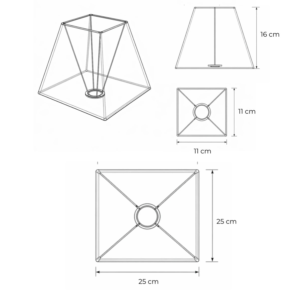 Maßzeichnung Lampenschirm 25 cm quadratisch