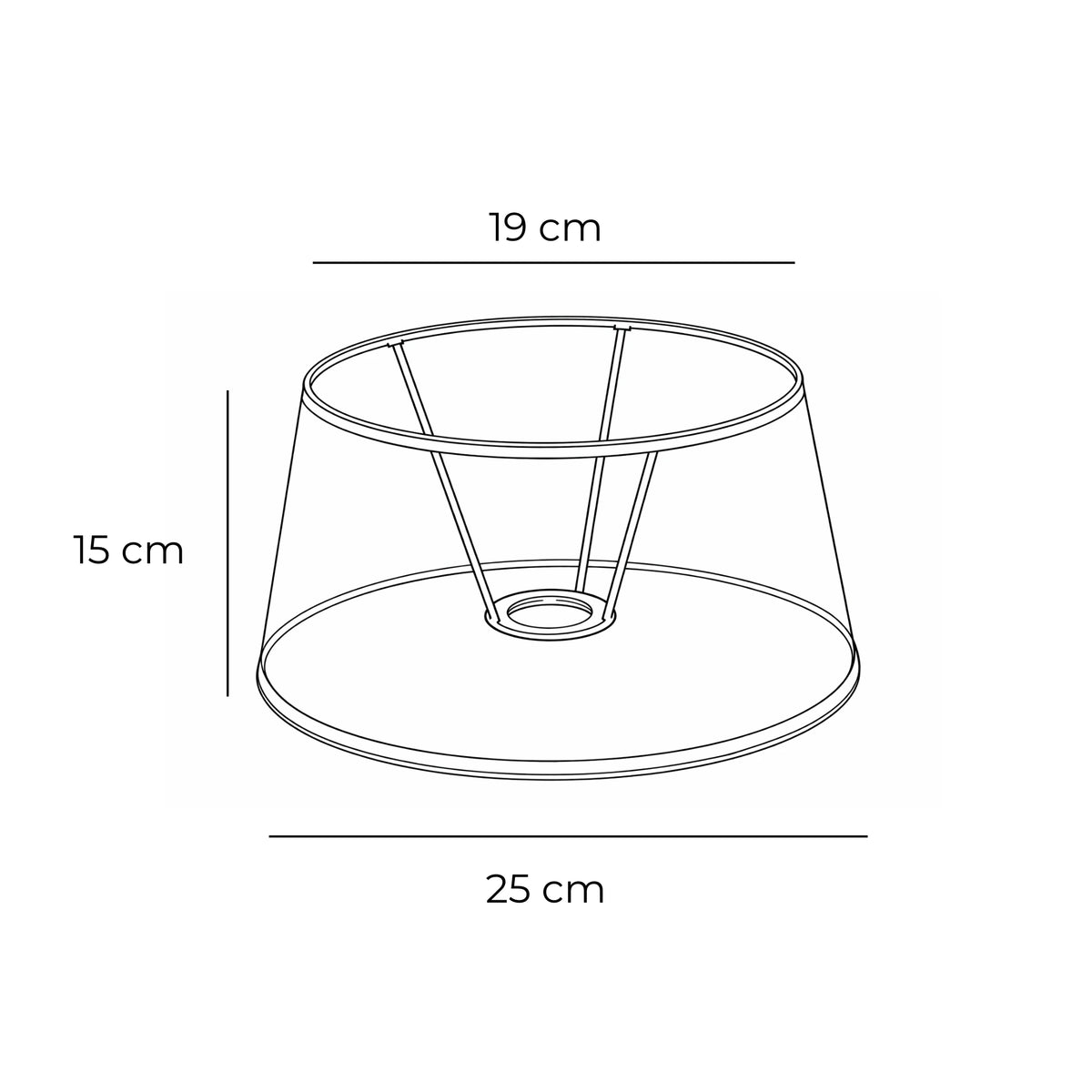 Maßzeichnung Lampenschirm rot 25 cm Höhe 15 cm