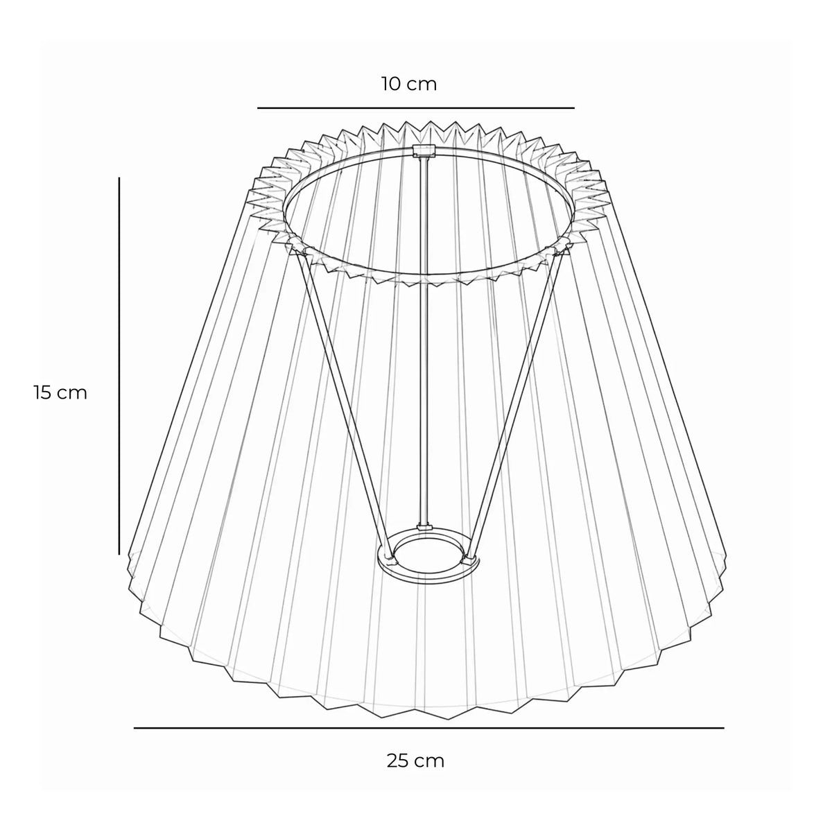 Maßskizze Lampenschirm 25 cm unten, 10 cm oben, 15 cm Höhe
