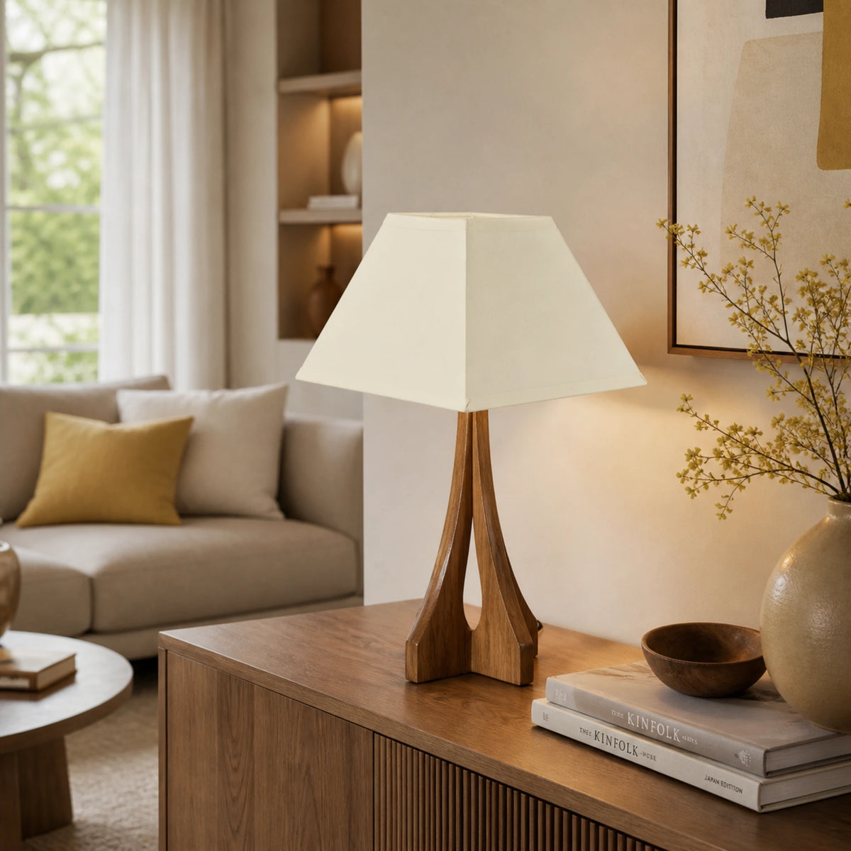 Stofflampenschirm quadratisch im Wohnzimmer