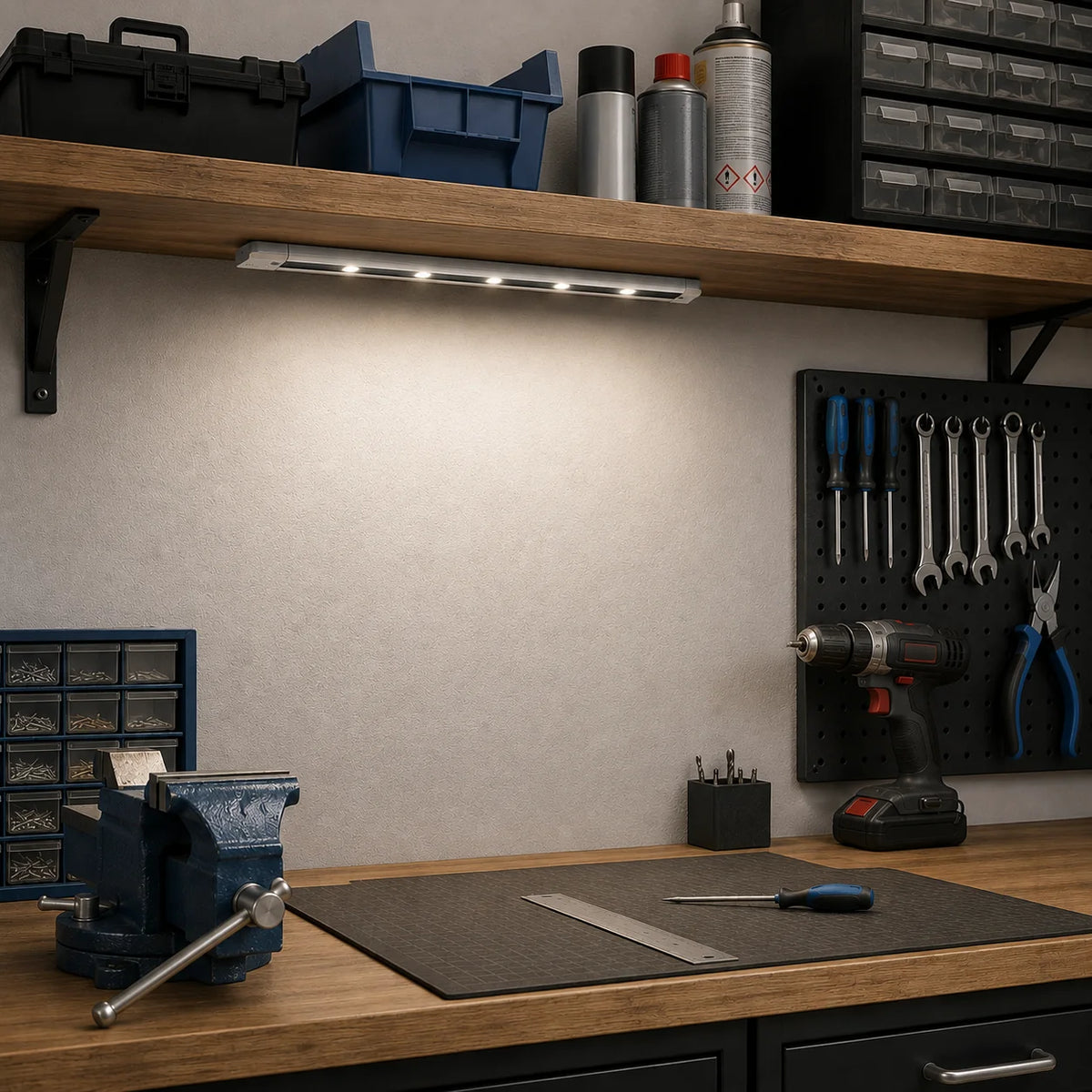 Ritos LED Unterbauleuchte 41 cm als Arbeitsplatzbeleuchtung unter einem Regal über der Werkbank, 3W und 4000 K neutralweiß