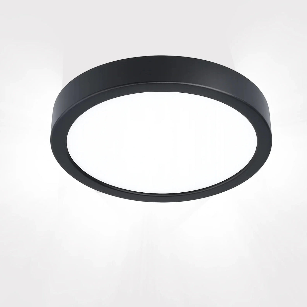 Schwarze runde LED-Deckenleuchte mit integriertem LED-Modul und minimalistischem Design