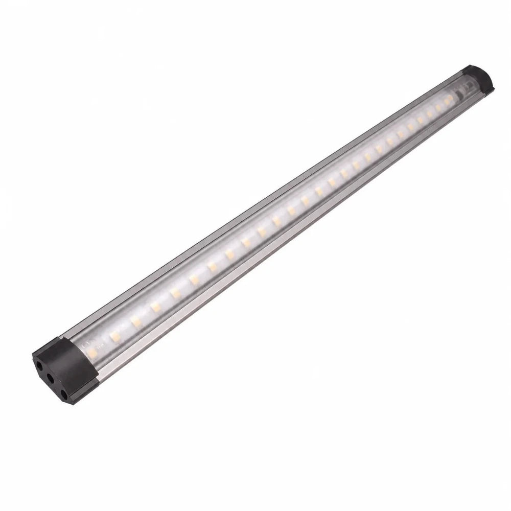 LED Lichtleiste 30 cm in ultraflacher Bauform mit Aluminiumprofil und schwarzen Endkappen auf weißem Hintergrund