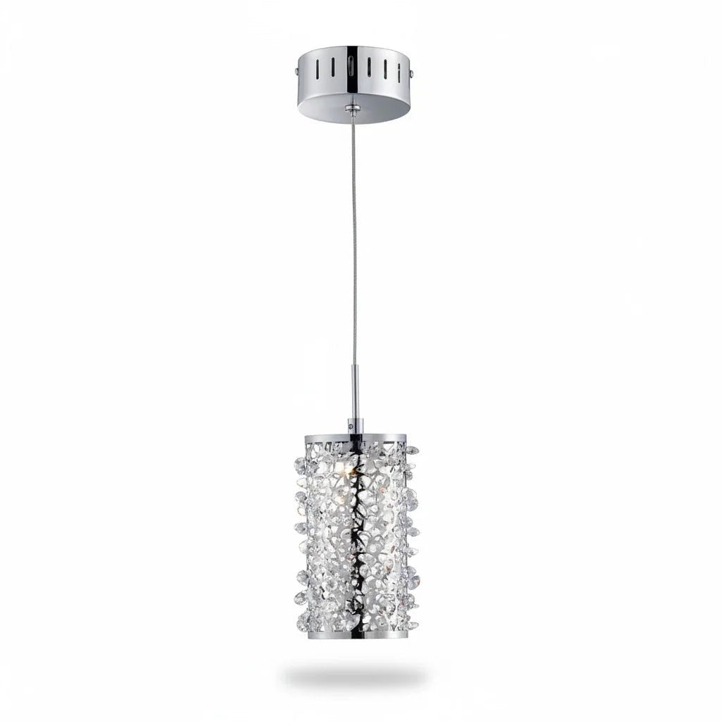 Glitzernde LED-Pendelleuchte Glossy in Chrom mit Acrylkristallen – Pendelleuchte