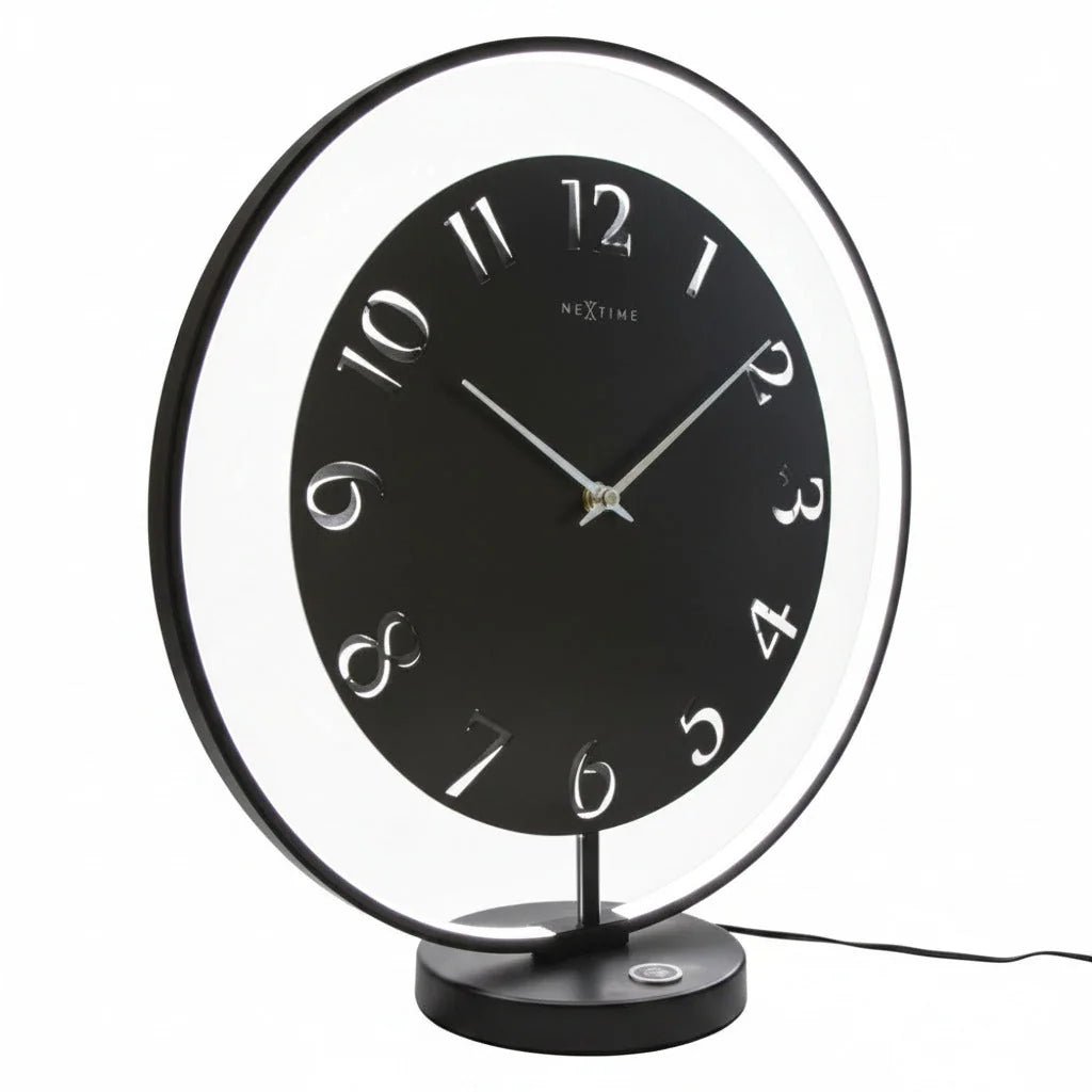 Dimmbare LED Tischleuchte beleuchtete Tischuhr schwarz Tischlampe