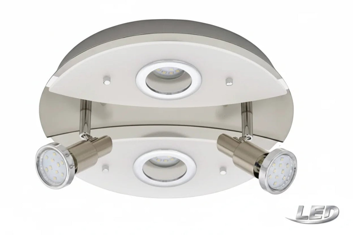 led deckenleuchte rund nickel matt mit 2 led strahlern birnen auswechselbar gu10 briloner 3653-042