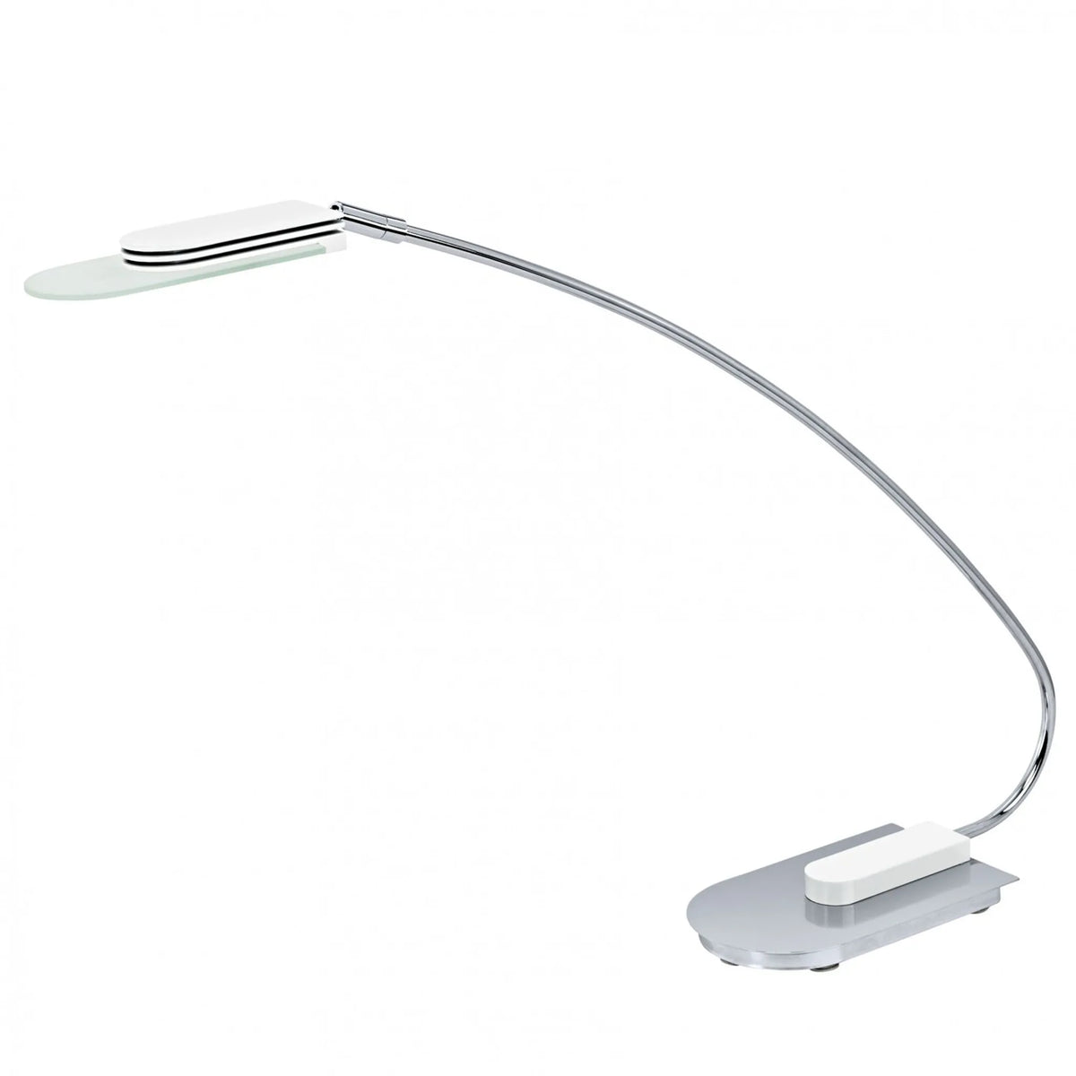 LED Schreibtischleuchte Ocaso in Weiß und Chrom mit Glasschirm