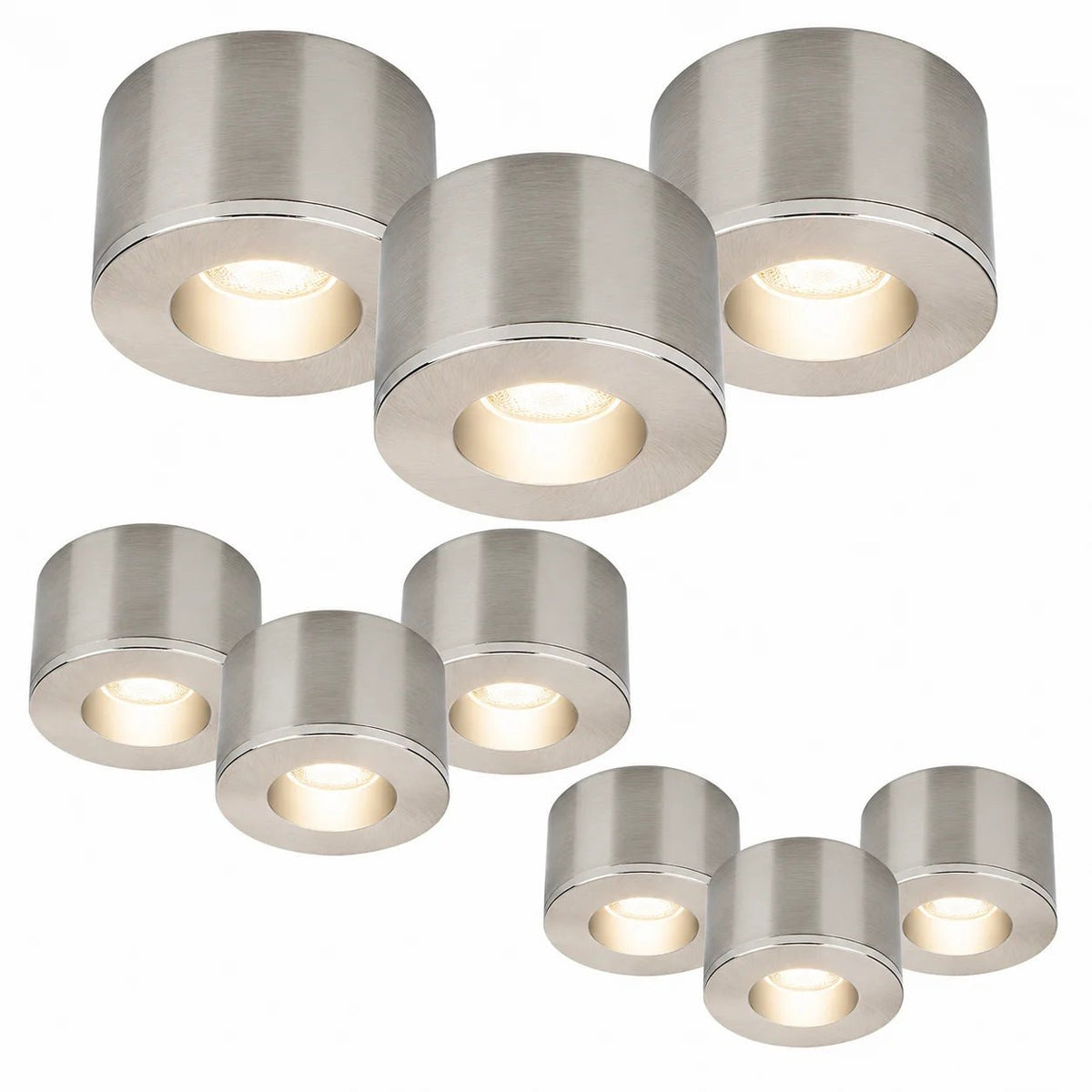 9er Set Malmbergs MD-31 LED-Spots aus Aluminium, dimmbar, für Einbau und Aufbau, IP44 und 55 mm Einbauöffnung