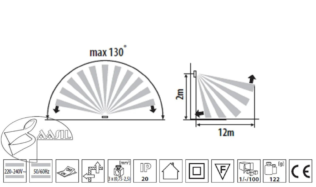 MARID Bewegungsmelder Sensor 12m Unterputzbewegungsmelder Weiß 130°