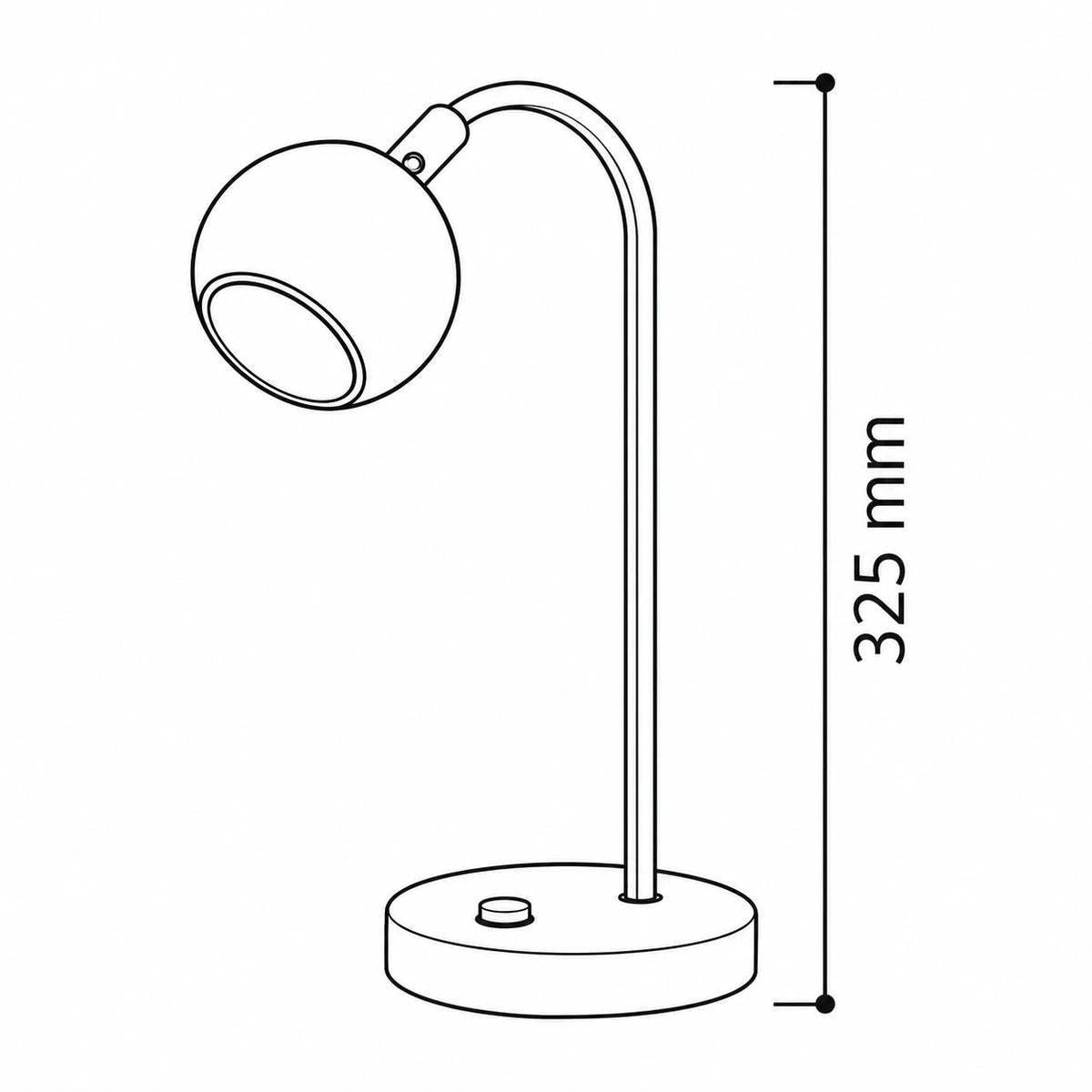 Maßzeichnung der EGLO Sancho 1 LED Tischlampe mit grünem Kugelspot, geschwungenem Arm und 32,5 cm Höhe