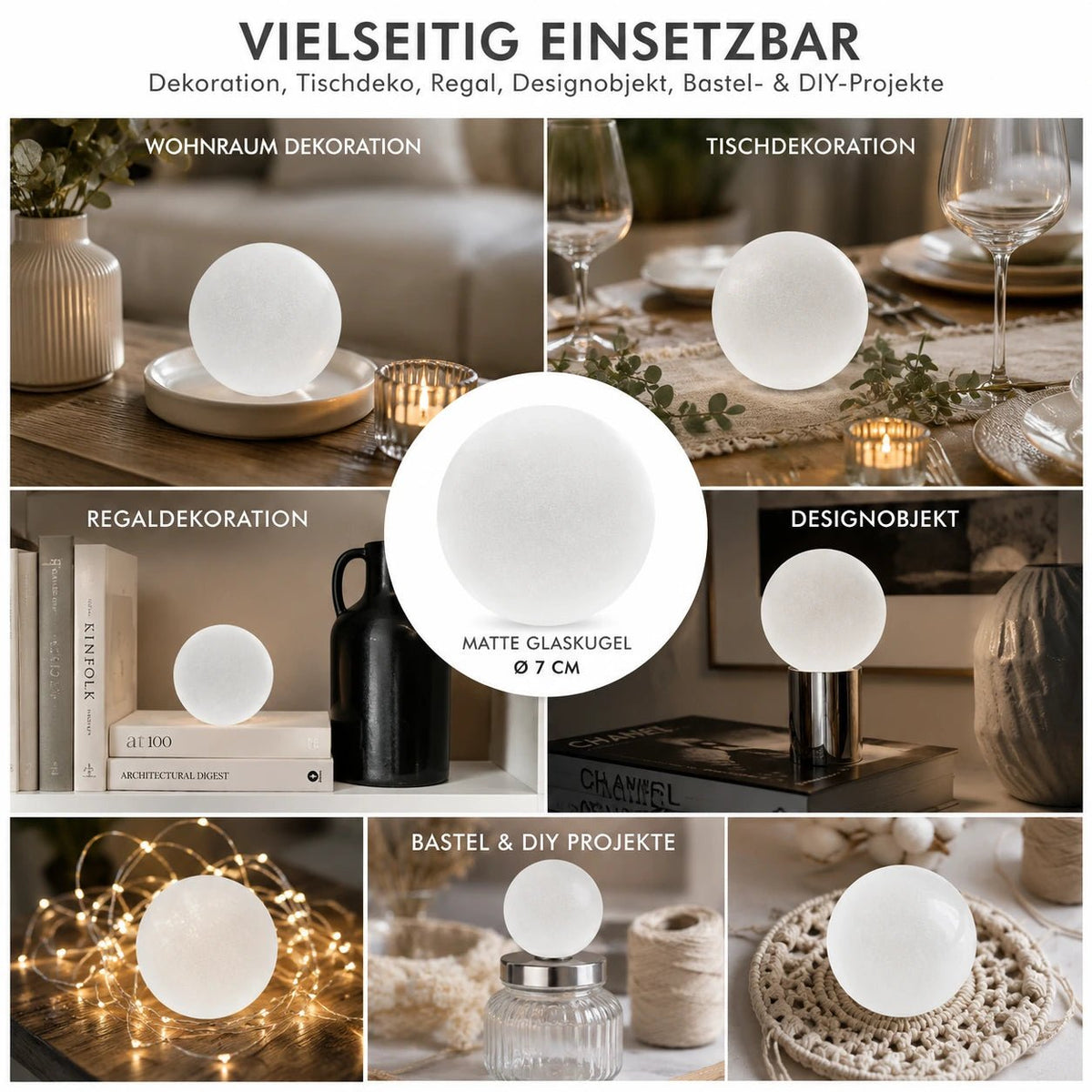 Matt satinierte Vollglaskugel als Dekokugel für Wohnaccessoires, DIY-Projekte und kreative Dekoration