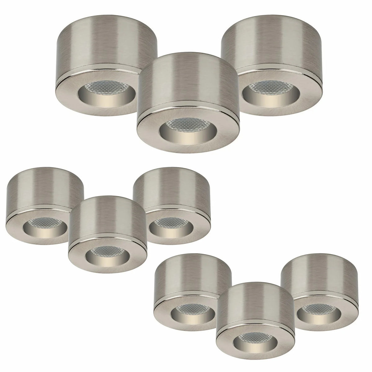 Malmbergs MD-29 LED Kit satin 9er Set LED Spots Einbau & Aufbau dimmbar Alu IP44 36mm – Einbaustrahler IP44, dimmbar, 36mm