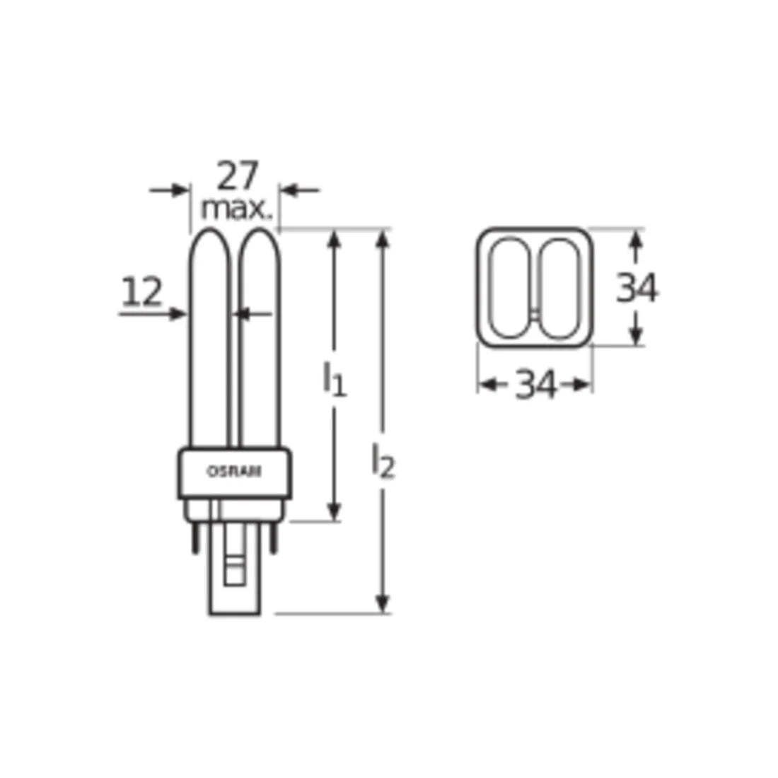 maße OSRAM DULUX D 13 Watt Leuchtstofflampe mit G24d-1 Sockel 