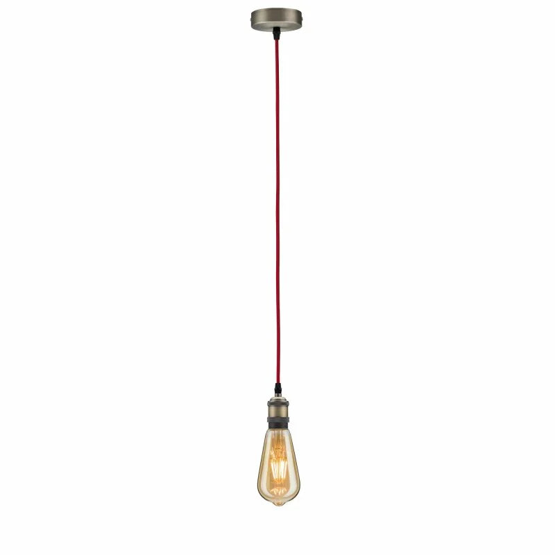 Paulmann Pendelleuchte E27 mit rotem 2 m Textilkabel und brünierter Metallfassung – 50323