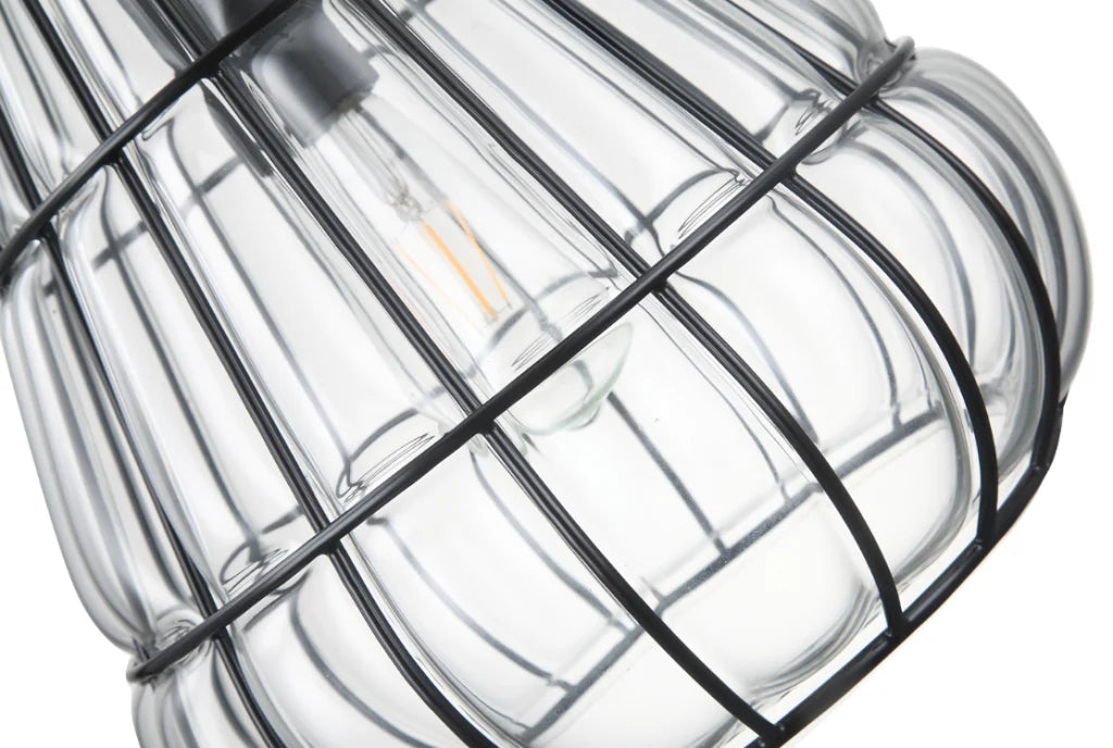 Industrial Pendellampe mit filigranem Metallgeflecht und klarem Glas im nostalgischen Retro-Design