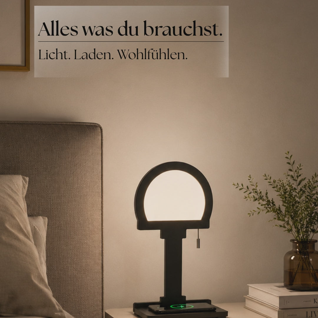 Video laden: Sompex LED-tafellamp „Steve Phone“ zwart – nachtkastlamp in Bauhaus-stijl met Qi-telefoonoplader