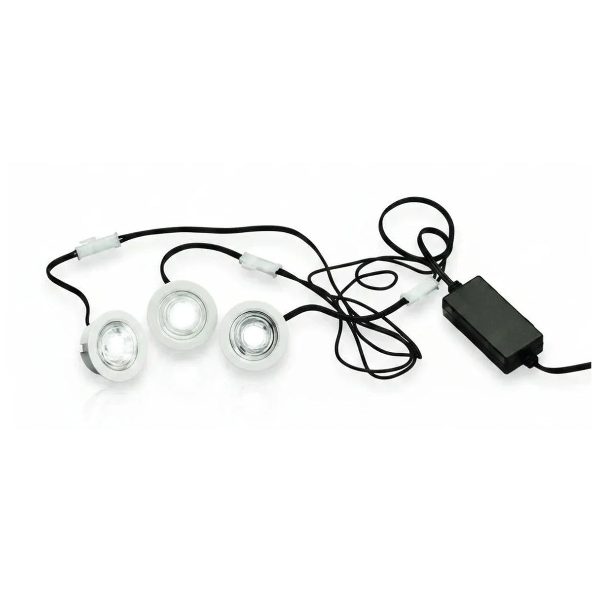Set van 3 mini led-inbouwspots 3×1 W koudwit – ultraplat – IP43 – incl. transformator