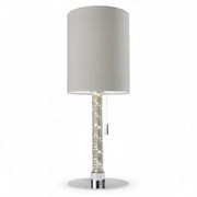 Runde Tischleuchte mit LED Lichtsäule Single Stoff hell grau Tischlampe