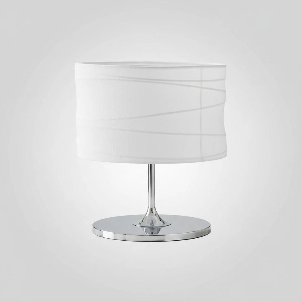 Runde Tischleuchte in silber mit Textilschirm Lupo Tischlampe