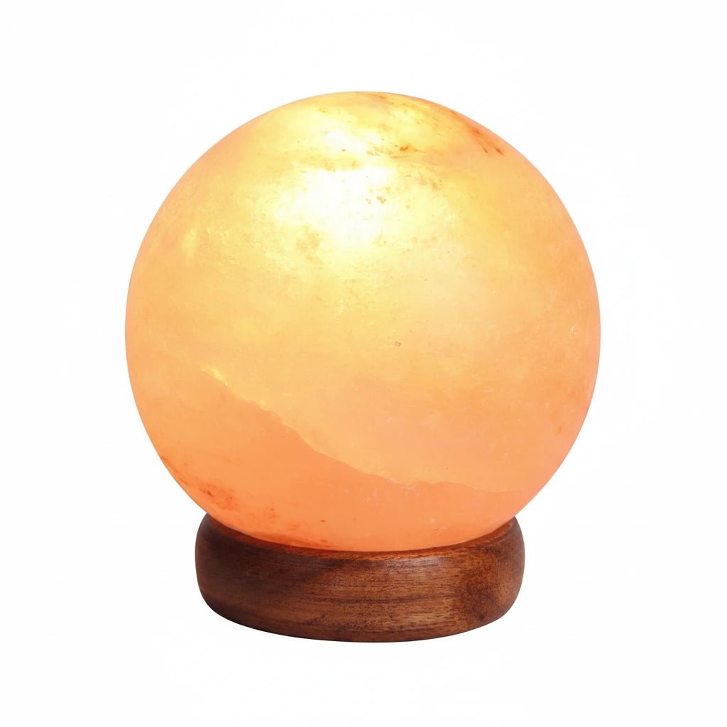 salzkristall tischleuchte kugel rund e14 orange gelb rot mit holz dunkel braun stecker 4093 ozone 